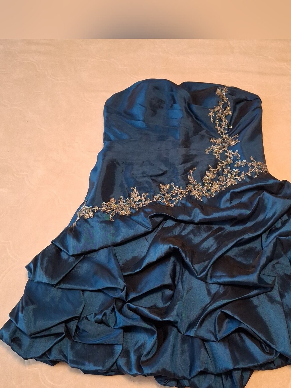 Anny Lee Shimmery Teal Blue Strapless Dress